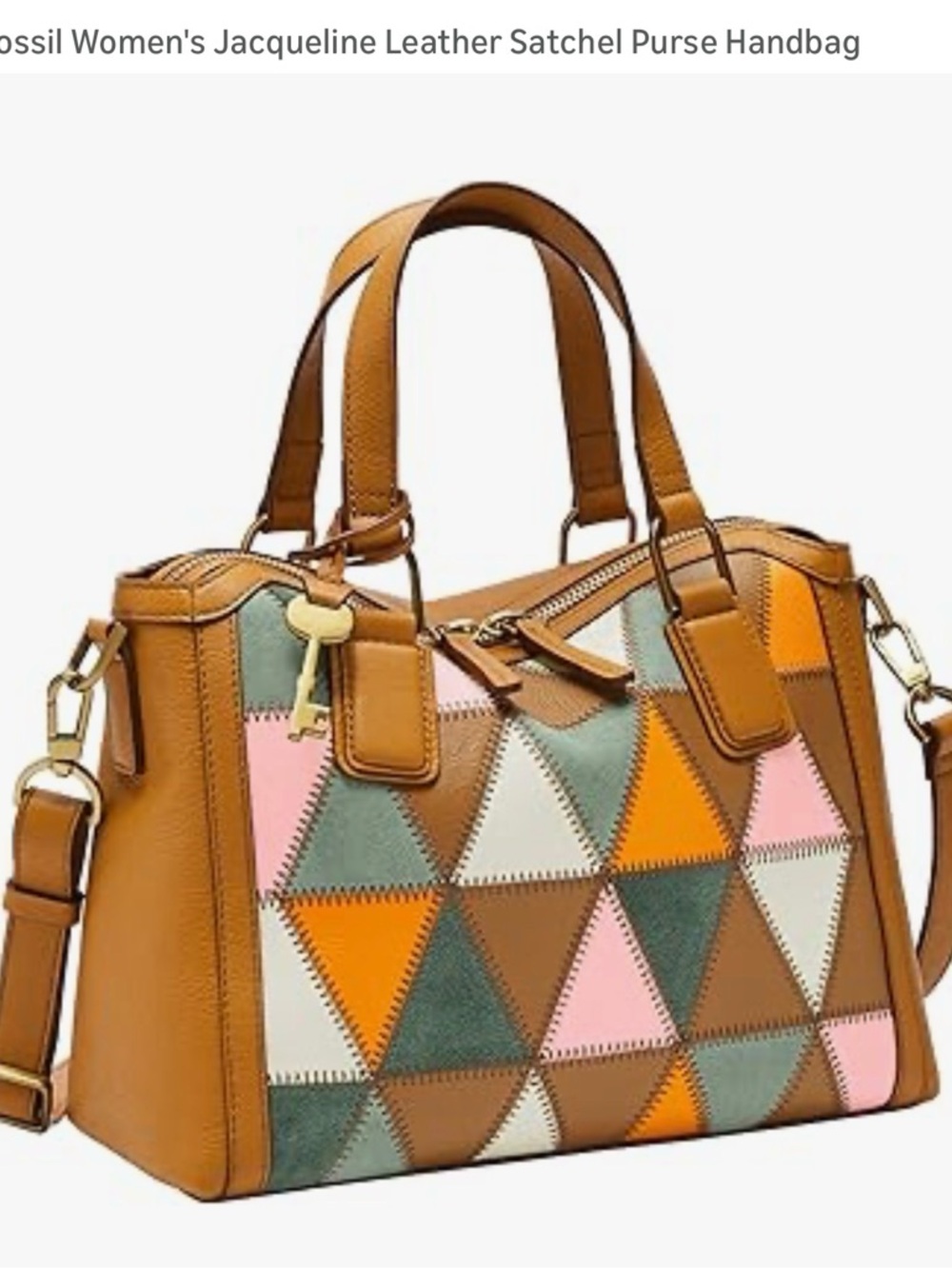 ✨👜Fossil Jacquline Eco Leather Satchel with Pink, Orange, Patchwork 🌿🔥 - Picture 9 of 9